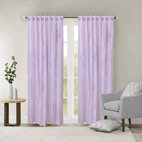 2 IRIS LAVENDER Wild Sage Tufted Triangle 108" x 50" Rod Pocket Window Curtains - Picture 1 of 4